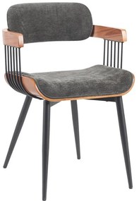 Καρέκλα - Πολυθρόνα Cameo μέταλλο μαύρο-καρυδί ξύλο-ανθρακί ύφασμα 53x49.5x75.5εκ 53x49.5x75.5 εκ.