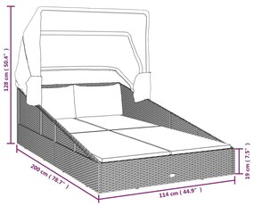 Ξαπλώστρα με Πτυσσόμενη Οροφή Μαύρη 200x114x128 εκ. Συνθ. Ρατάν - Μαύρο