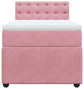 vidaXL Κρεβάτι Boxspring με Στρώμα Ροζ 90x190 εκ. Βελούδινο