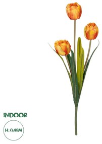 GloboStar® Artificial Garden ORANGE TULIP BRANCH 21308 Τεχνητό Διακοσμητικό Κλαδί Πορτοκαλί Τουλίπα Y48cm