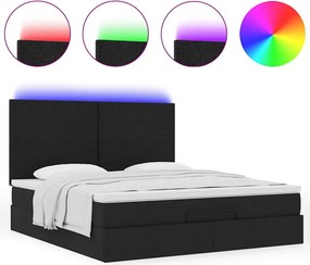 vidaXL Οθωμανικό κρεβάτι με στρώμα &amp; LEDs Μαύρο ύφασμα 180x200cm