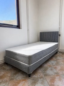 Stewehome Μονό Κρεβάτι Γκρι με Στρώμα και Υφασμάτινο Κεφαλάρι 90x190 cm