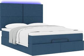vidaXL Οθωμανικό κρεβάτι με στρώμα &amp; LEDs Μπλε 140x200cm ύφασμα