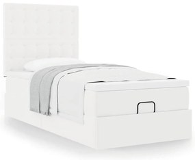 vidaXL Οθωμανικό κρεβάτι με στρώμα Λευκό 90x200cm Faux Leather