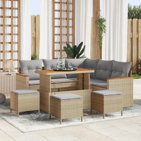 vidaXL Σετ Καναπέ Κήπου με μαξιλάρι με αποθήκευση Μπεζ Πολυ ράταν