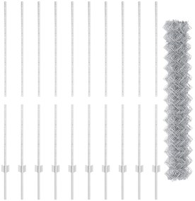 vidaXL Φράχτης  από Σχοινί με 20 U Posts Ασημί 1.4x10 μ Χάλυβα