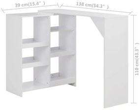 Τραπέζι Μπαρ με Κινητό Ράφι Λευκό 138 x 39 x 110 εκ. - Λευκό