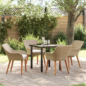 vidaXL Σέτ φαγητού για κήπο με μαξιλάρι 5 pcs Μπεζ συνθετικό ρατάν