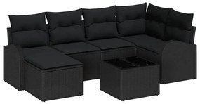 vidaXL Σετ Καναπέ Κήπου με μαξιλάρι 7 pcs Μαύρο Πολυ ράταν