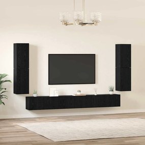 vidaXL Μονάδες TV Επιτοίχιο 4 pcs Μαύρη Οξυά Επεξεργασμένο ξύλο