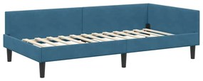 vidaXL Πλαϊνό Κρεβάτι Μπλε 90 x 200 cm Βελούδο και Στιβαρή ξυλεία