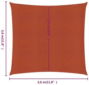 Πανί Σκίασης Τερακότα 3,6 x 3,6 μ. από HDPE 160 γρ./μ² - Καφέ