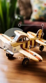 Intra Συλλεκτικό Ξύλινο Παζλ Plywood 4mm - Ξύλινο παιχνίδι αεροπλάνο στο τραπέζι με φυτά στο φόντο Σε Ξύλινο Κουτί - Διαστάσεις: 10x10 cm – 25 κομμάτια