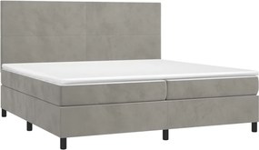 vidaXL Κρεβάτι Boxspring με Στρώμα &amp; LED Αν.Γκρι 200x200 εκ. Βελούδινο