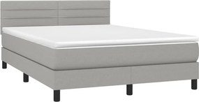 vidaXL Κρεβάτι Boxspring με Στρώμα &amp; LED Αν.Γκρι 140x190εκ. Υφασμάτινο