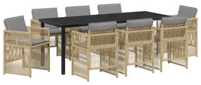 vidaXL Σετ Γευμάτων Κήπου 9 Τεμαχίων με Μαξιλάρια Μπεζ Πολυ Ρατάν