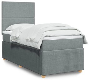 vidaXL Κρεβάτι Boxspring με Στρώμα Ανοιχτό Γκρι 90x200 εκ. Υφασμάτινο