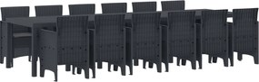vidaXL Σέτ φαγητού για κήπο 13 pcs Ανθρακί Rattan Polt