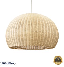 01826 GloboStar® RAITO 01826 Boho Κρεμαστό Φωτιστικό Καμπάνα Μονόφωτο 1 x E27 IP20 Μπεζ Ξύλο - Μ100 x Π100 x Υ63cm