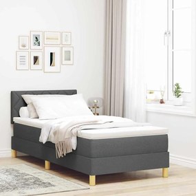 vidaXL Κρεβάτι Βάσης με Στρώμα & LED Σκούρο Γκρι 90x190 cm Ύφασμα