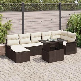 vidaXL Σετ Καναπέ Κήπου με μαξιλάρι 8 pcs Καφέ Πολυ ράταν