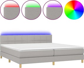 vidaXL Κρεβάτι Boxspring με Στρώμα &amp; LED Αν.Γκρι 200x200εκ. Υφασμάτινο