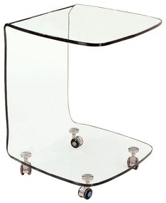 WOODWELL ΕΜ726,1GLASSER Trolley Τραπεζάκι Βοηθητικό, Διάφανο Γυαλί 10mm 45x45x60cm ΕΜ726,1