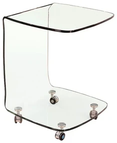 WOODWELL ΕΜ726,1GLASSER Trolley Τραπεζάκι Βοηθητικό, Διάφανο Γυαλί 10mm 45x45x60cm ΕΜ726,1