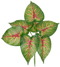 GloboStar® CALADIUM 78271 Τεχνητό Φυτό Καλάδιο - Μπουκέτο Διακοσμητικών Φυτών - Κλαδιών με Φύλλωμα Πράσινο - Κόκκινο - Κίτρινο Υ28cm