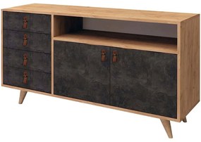 Μπουφές Pagina 811MDD3412 140x40x86cm Oak-Dark Grey Μοριοσανίδα,Ξύλο