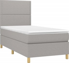 vidaXL Κρεβάτι Boxspring με Στρώμα &amp; LED Αν.Γκρι 100x200εκ. Υφασμάτινο