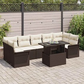 vidaXL Σετ Καναπέ Κήπου με μαξιλάρι 8 pcs Καφέ Πολυ ράταν