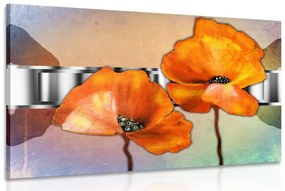 Εικόνα με πορτοκαλί λουλούδια παπαρούνας σε ανατολίτικο στυλ - 90x60