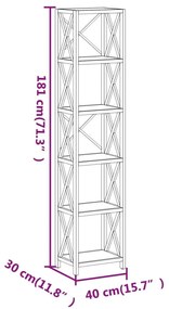 Ραφιέρα 6 Επιπέδων 40 x 30 x 181 εκ. από Μασίφ Ξύλο Δρυός - Καφέ