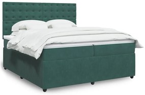 vidaXL Κρεβάτι Boxspring με Στρώμα Σκούρο Πράσινο 200x200εκ. Βελούδινο