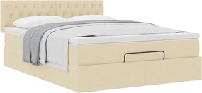 vidaXL Οθωμανικό κρεβάτι με στρώμα Cream 140x200cm ύφασμα