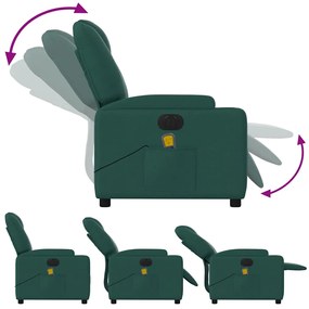 vidaXL Πολυθρόνα Μασάζ Ηλεκτρική Ανακλινόμενη Σκ. Πράσινο Υφασμάτινη