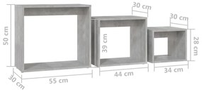 Τραπεζάκια Ζιγκόν 3 τεμ. Γκρι Σκυροδέματος από Μοριοσανίδα - Γκρι