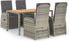 vidaXL Σετ Τραπεζαρίας Κήπου 5 τεμ. Γκρι Συνθ. Ρατάν με Μαξιλάρια