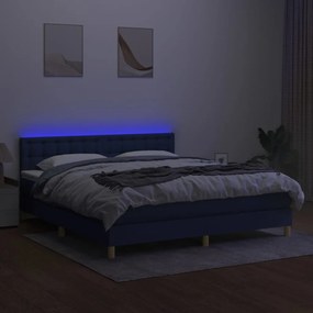 vidaXL Κρεβάτι Boxspring με Στρώμα &amp; LED Μπλε 160x200 εκ. Υφασμάτινο