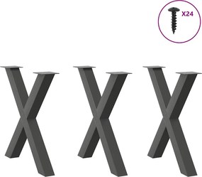 vidaXL Πόδια Τραπεζαρίας σε Σχήμα Χ 3 τεμ. Ανθρακί 70x(72-73) εκ. Ατσάλι