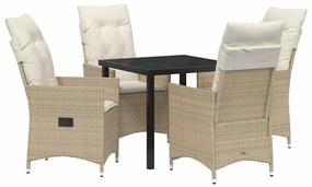 vidaXL Σέτ φαγητού για κήπο με μαξιλάρι 5 pcs Μπεζ Πολυ ράταν