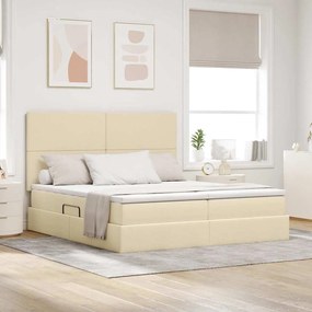 vidaXL LED Κρεβάτι αποθήκευσης με στρώμα Κρέμ 200 x 200 cm Ύφασμα