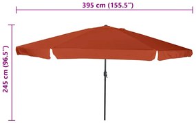vidaXL Ομπρέλα Κήπου Τερακότα 395 x 395 x 245 εκ.