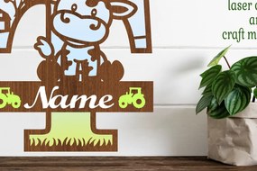 Σετ των 2 Intra απο ξύλο plywood 3mm-4mm πάχος - Μονόγραμμα κεφαλαίων αγελάδας Γράμμα T  Αποκοπή Δίασταση 30x20 cm INTRAFABR-74483994