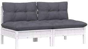 vidaXL Καναπές Κήπου Διθέσιος από Μασίφ Ξύλο Πεύκου με Ανθρακί Μαξιλάρια