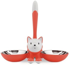 Δοχείο Φαγητού Γάτας 2 Θέσεων Tigrito AMMI09 RO 32x16x28cm Silver-Red Alessi