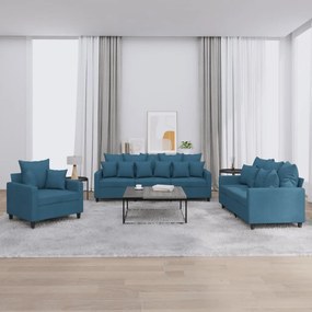 vidaXL Σετ Σαλονιού 3 Τεμαχίων Μπλε από Βελούδο με Μαξιλάρια