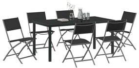 vidaXL Σέτ φαγητού για κήπο 7 pcs Μαύρο Textilene και ατσάλι