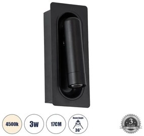 Χωνευτό Φωτιστικό Τοίχου Bed Side 3W 4500K Αλουμίνιο MANHATTAN Globostar-61097-Μαύρο 61097